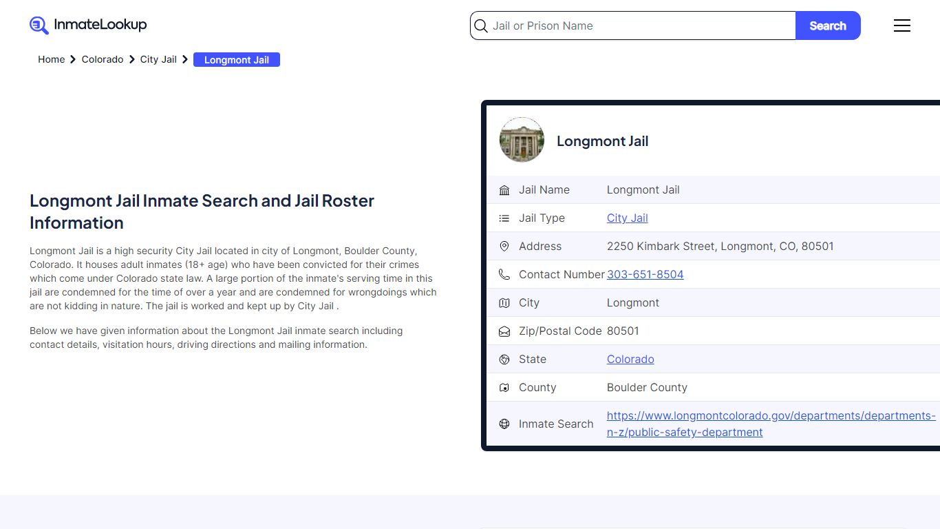 Longmont Jail Inmate Search, Jail Roster, Bookings, Arrests - Inmate Lookup